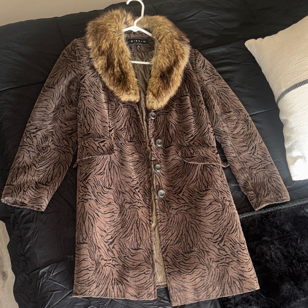 Brown Faux Fur Trimmed Coat